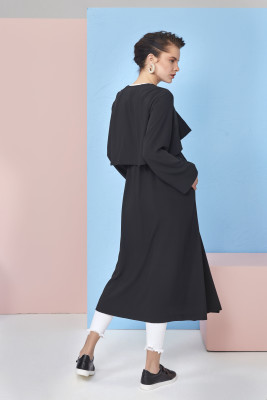 BELİ LASTİKLİ TRENCH (SİYAH) - MMB