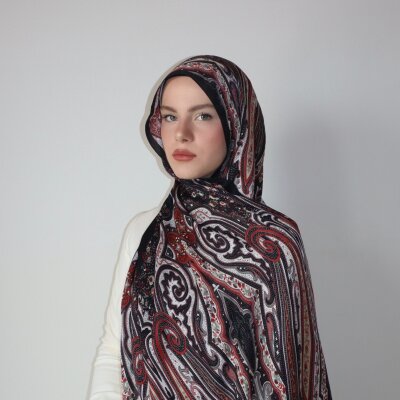 GLORY ŞAL BAMBU BORDO-SİYAH - 